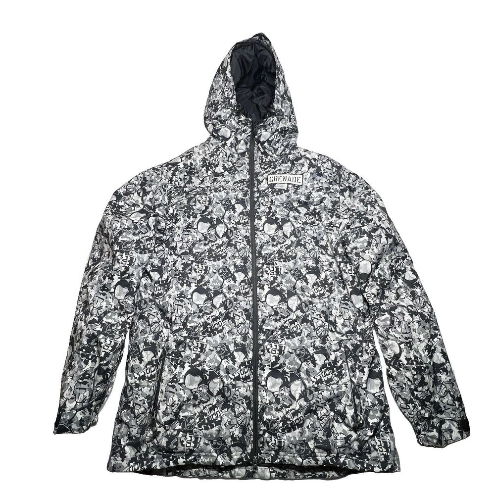 Grenade Fatigue Project Snowboard Jacket Mens XL Gray AOP Y2K Sportswear 2000s